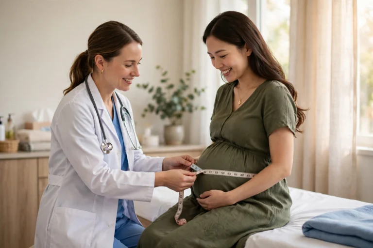 Exames do pré-natal: consulta de pré-natal com medição da barriga da gestante