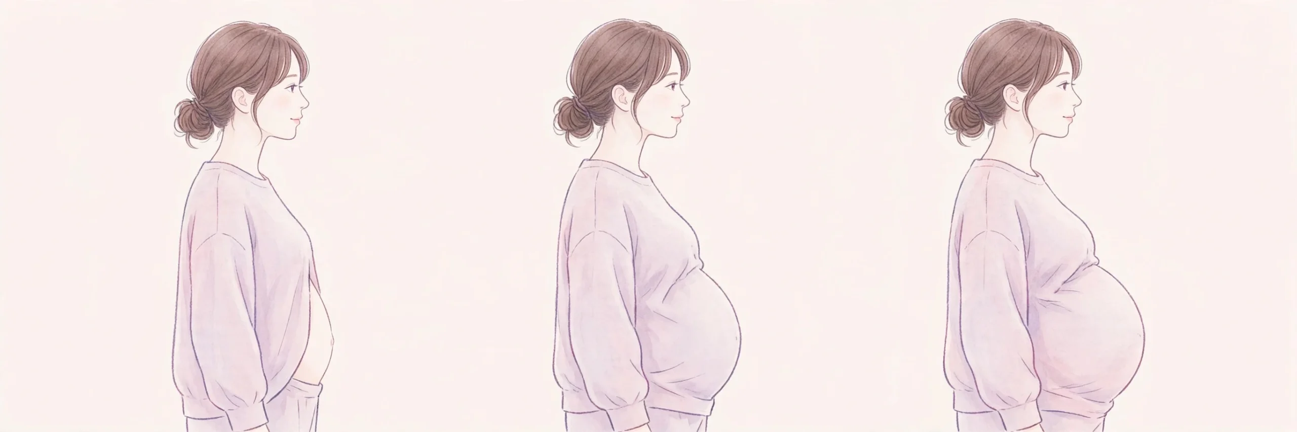 Gravidez semana a semana: ilustração da barriga da gestante crescendo nos três trimestres